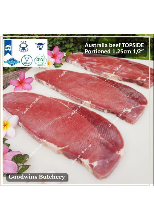 Beef TOPSIDE Australia frozen daging rendang dendeng PORTIONED 1.25cm 1/2" (price/pack 1kg 2pcs)